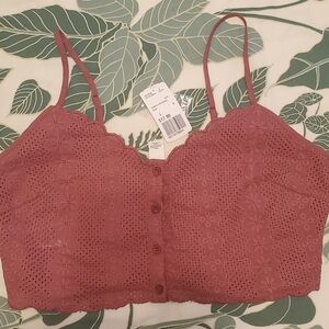 Forever 21 Mauve/Pink Eyelet Crop Top